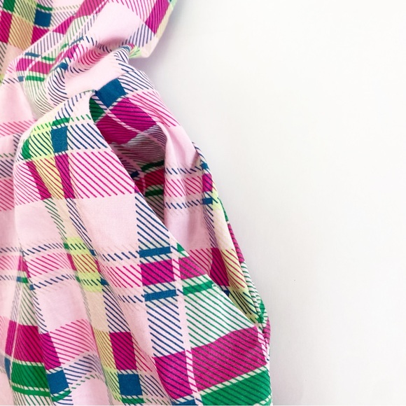 Torrid Midi Poplin Tiered Ruffle Strap Dress Cotton Plaid Pink Green Size 3 - Picture 7 of 12